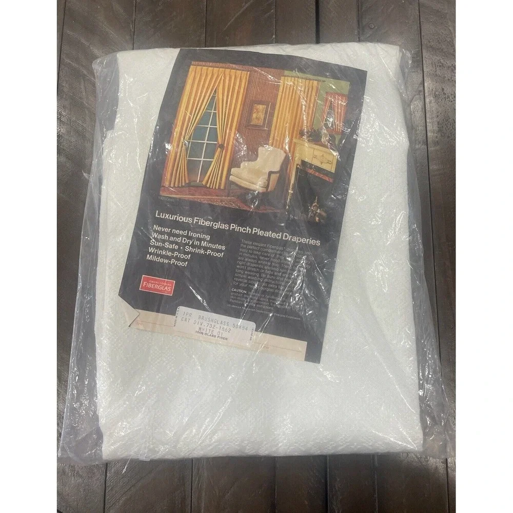 Vtg White Owens Corning Fiberglas Pinch Pleated Drapery Sheer‎ Panel 50x84